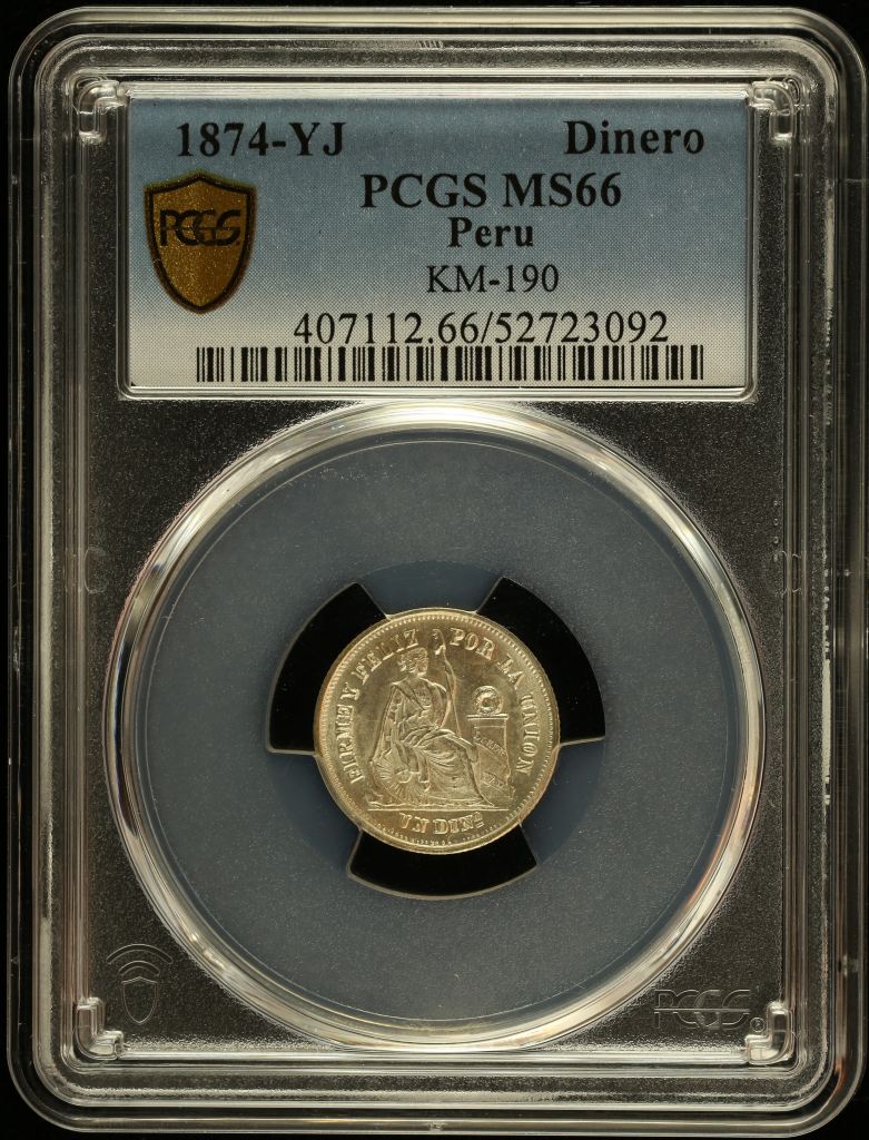 Peru Dinero 1874 YJ KM-190 PCGS MS66 0151068