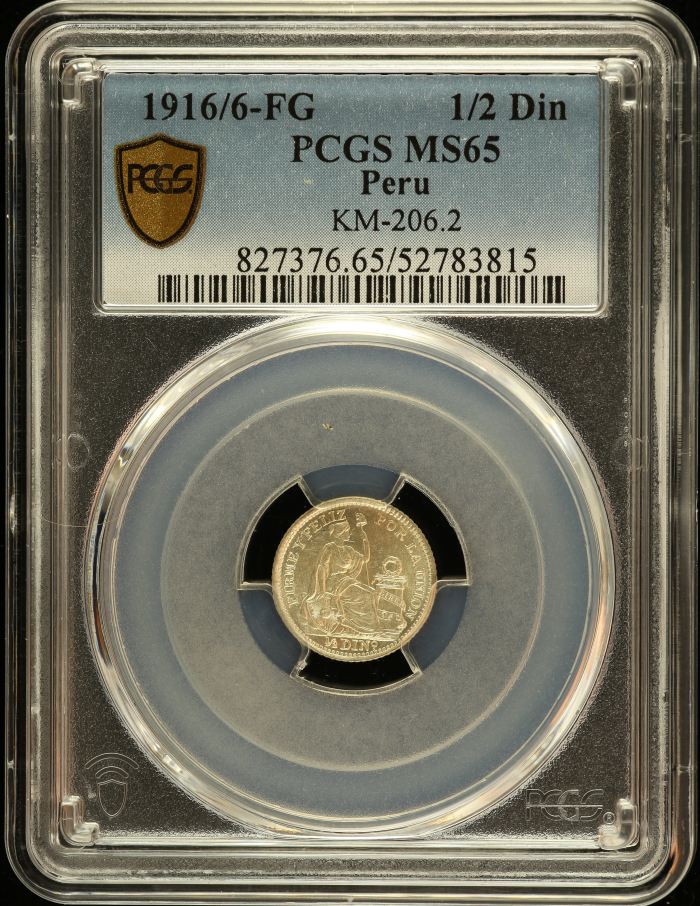Peru 1/2 Dinero 1916/6 FG KM-206.2 PCGS MS65 0151228Peru 1/2 Dinero 1916/6 FG KM-206.2 PCGS MS65 0151228