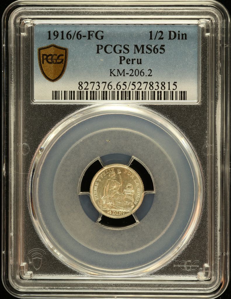 Peru 1/2 Dinero 1916/6 FG KM-206.2 PCGS MS65 0151228