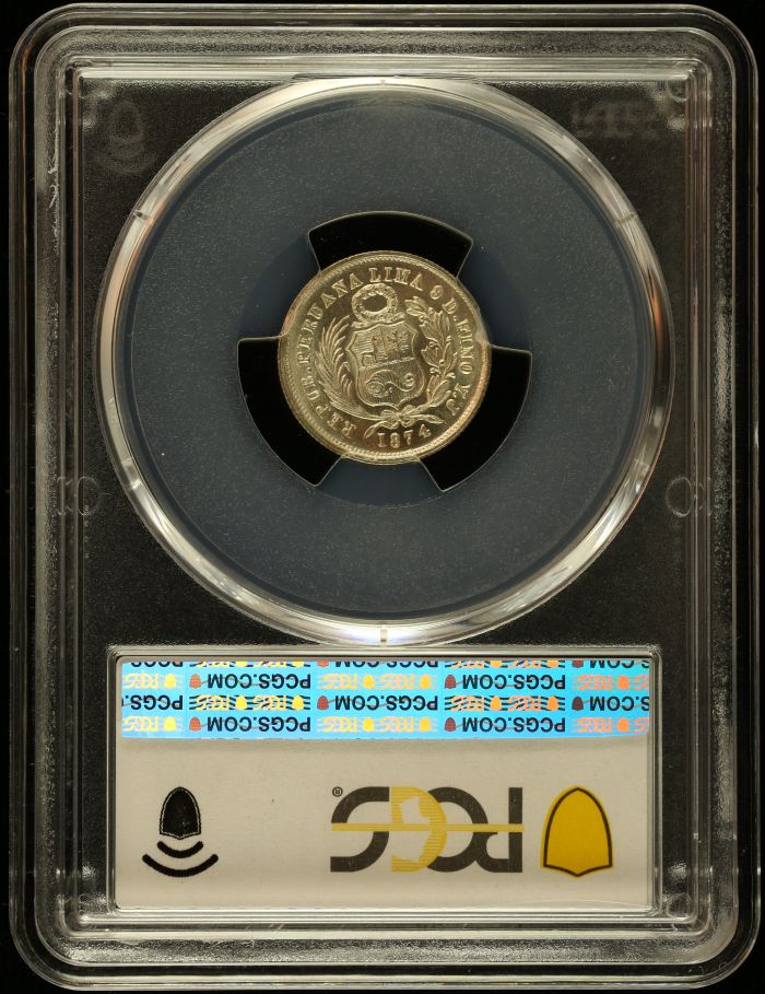 Peru Dinero 1874 YJ KM-190 PCGS MS66 0151068Peru Dinero 1874 YJ KM-190 PCGS MS66 0151068 - Image 2