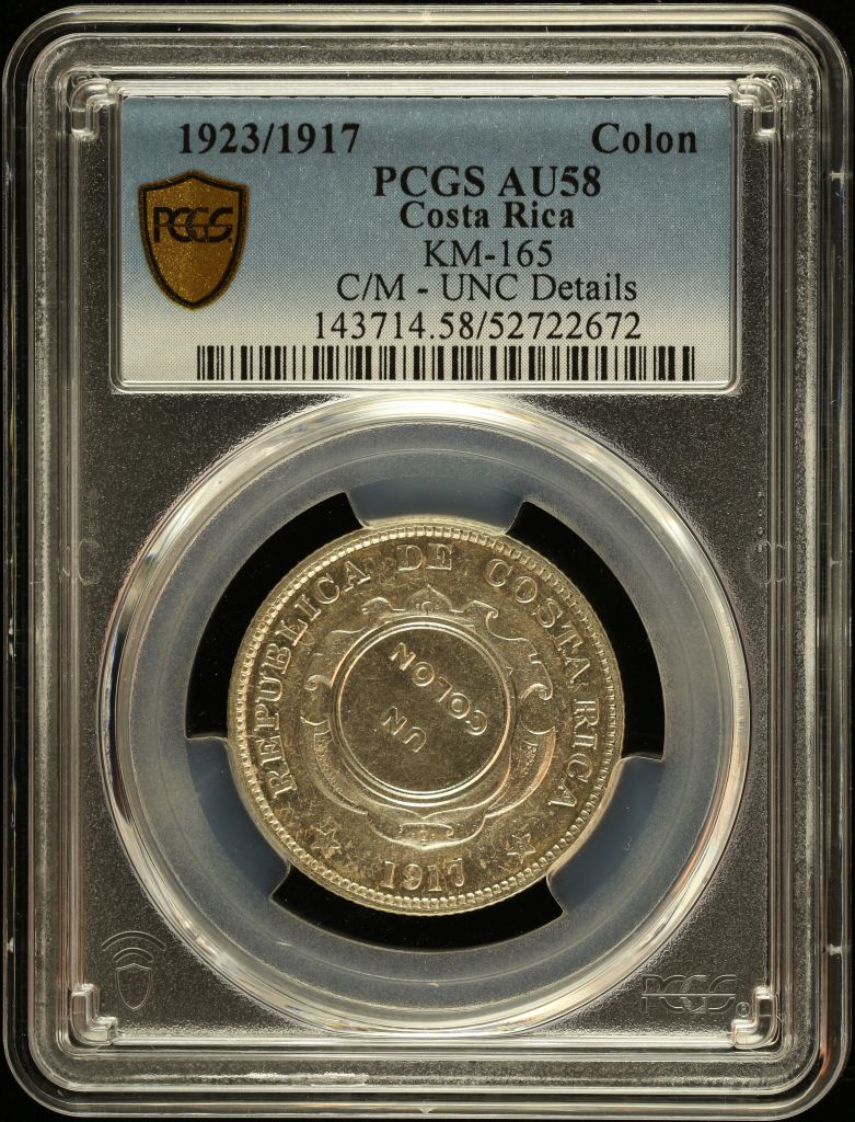 Costa Rica Colon 1923/1917 KM-165 PCGS AU58 0151069