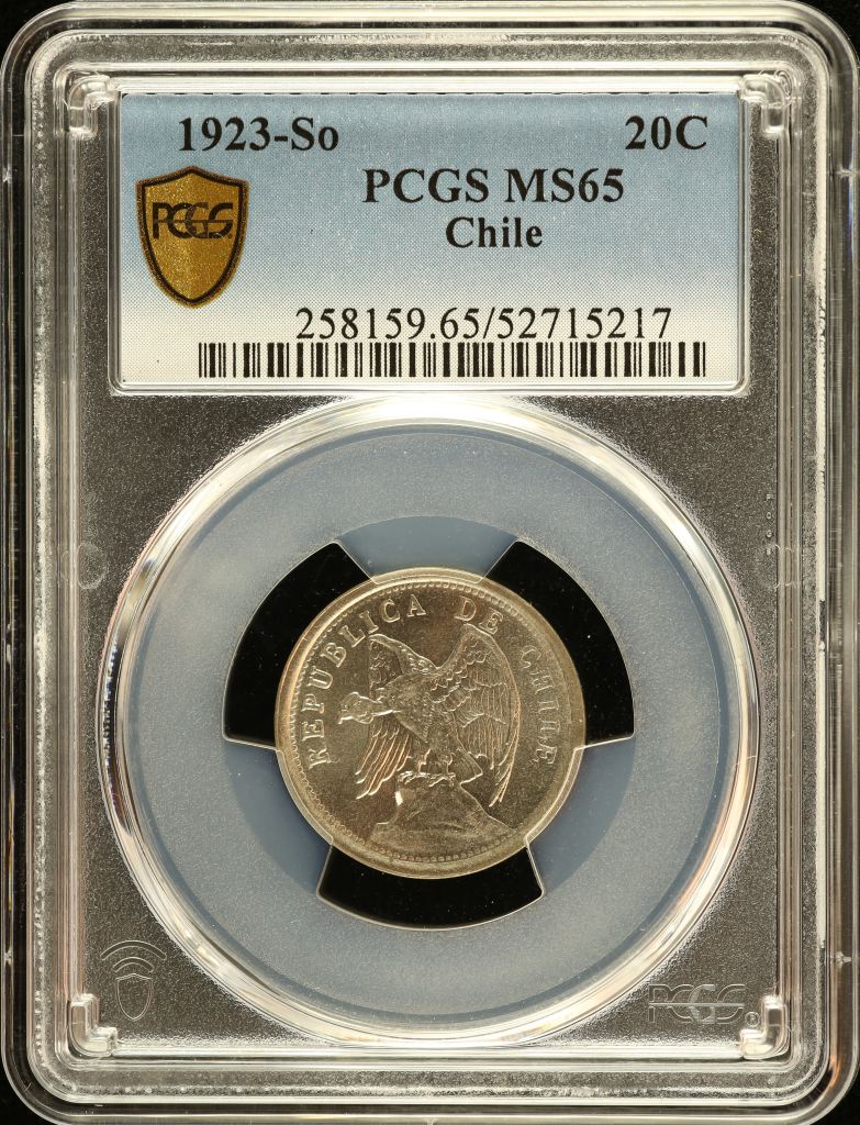Chile 20 Centavo 1923 So PCGS MS65 0151163