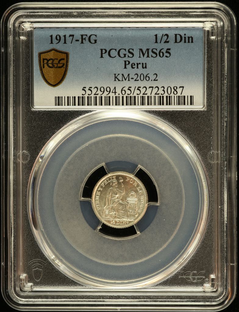 Peru 1/2 Dinero 1917 FG KM-206.2 PCGS MS65 0151230