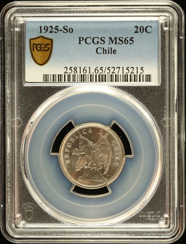 Chile 20 Centavo 1925 So PCGS MS65 0151164