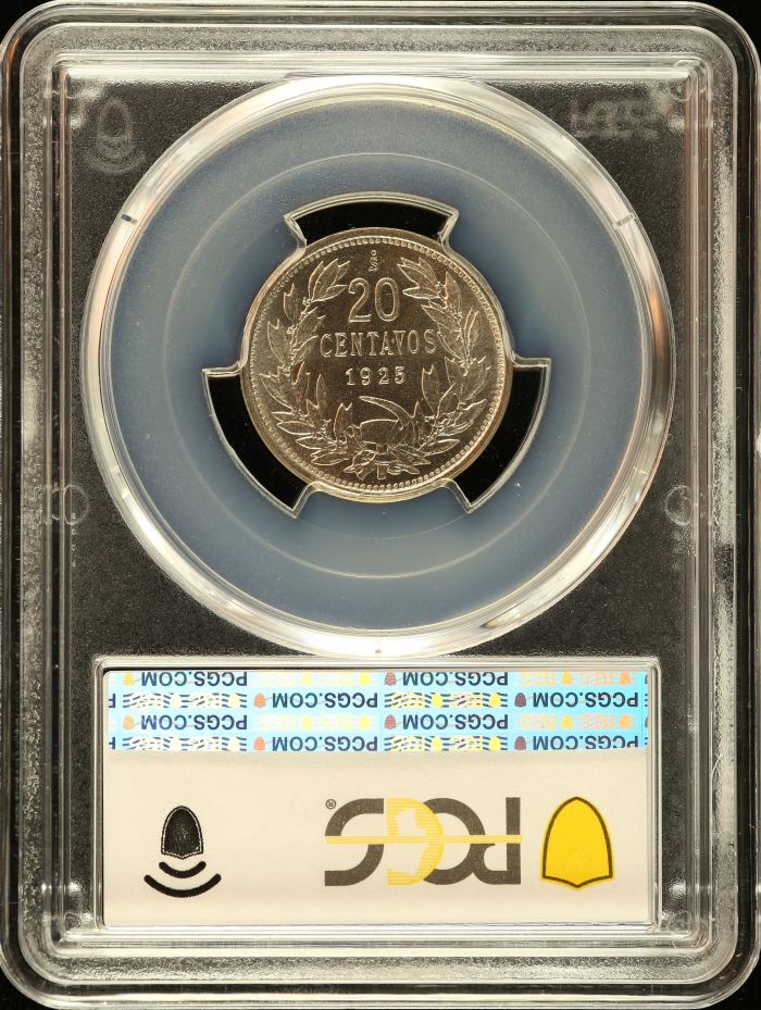 Chile 20 Centavo 1925 So PCGS MS65 0151164Chile 20 Centavo 1925 So PCGS MS65 0151164 - Image 2