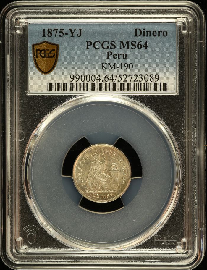 Peru Dinero 1875 YJ KM-190 PCGS MS64 0151231Peru Dinero 1875 YJ KM-190 PCGS MS64 0151231