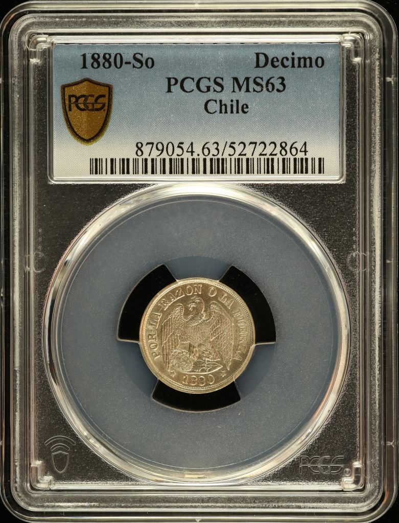 Chile Decimo 1880 So PCGS MS63 0151165
