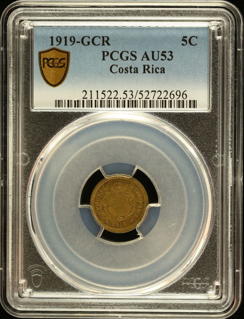 Costa Rica 5 Centavos 1919 GCR PCGS AU53 0151072