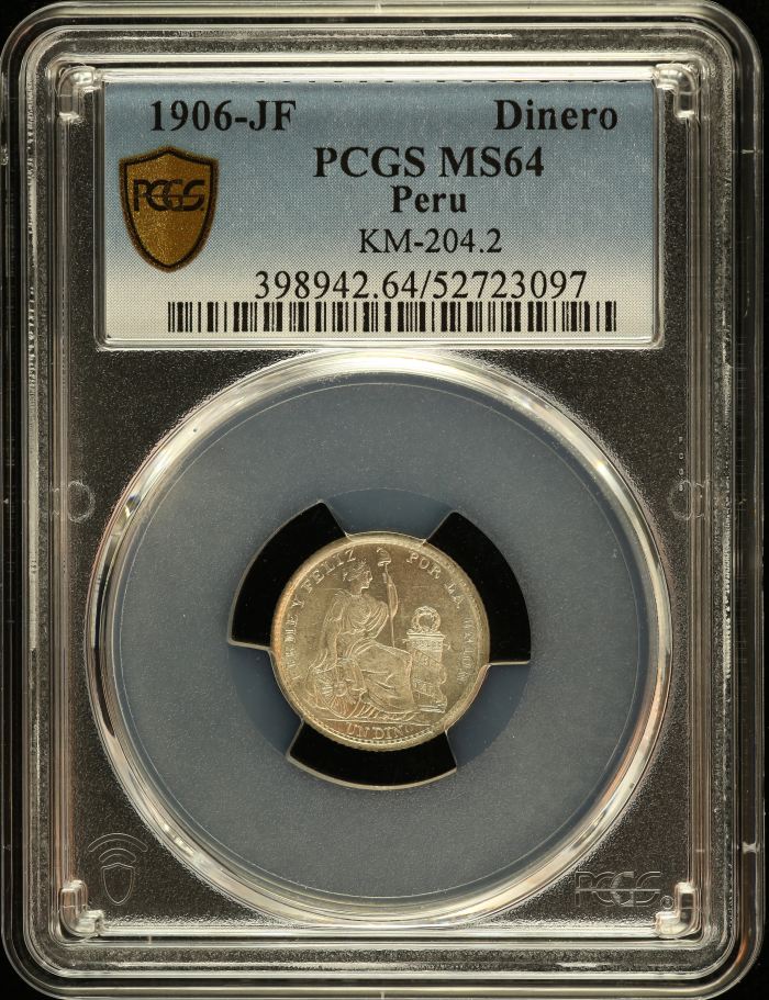 Peru Dinero 1906 JF KM-204.2 PCGS MS64 0151232Peru Dinero 1906 JF KM-204.2 PCGS MS64 0151232
