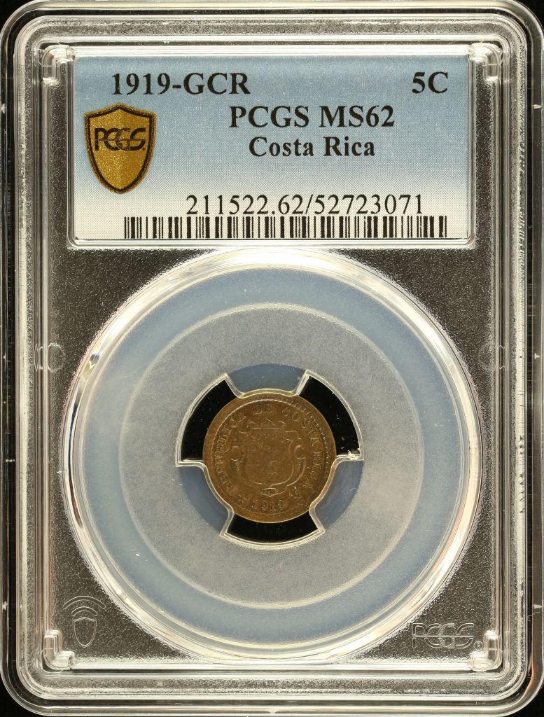 Costa Rica 5 Centavos 1919 GCR PCGS MS62 0151074