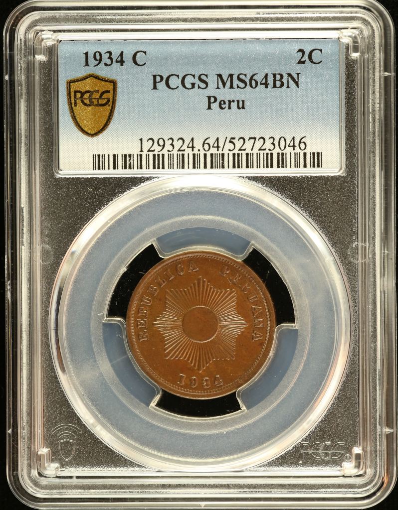 Peru 2 Centavo 1934 C PCGS MS64BN 0151235