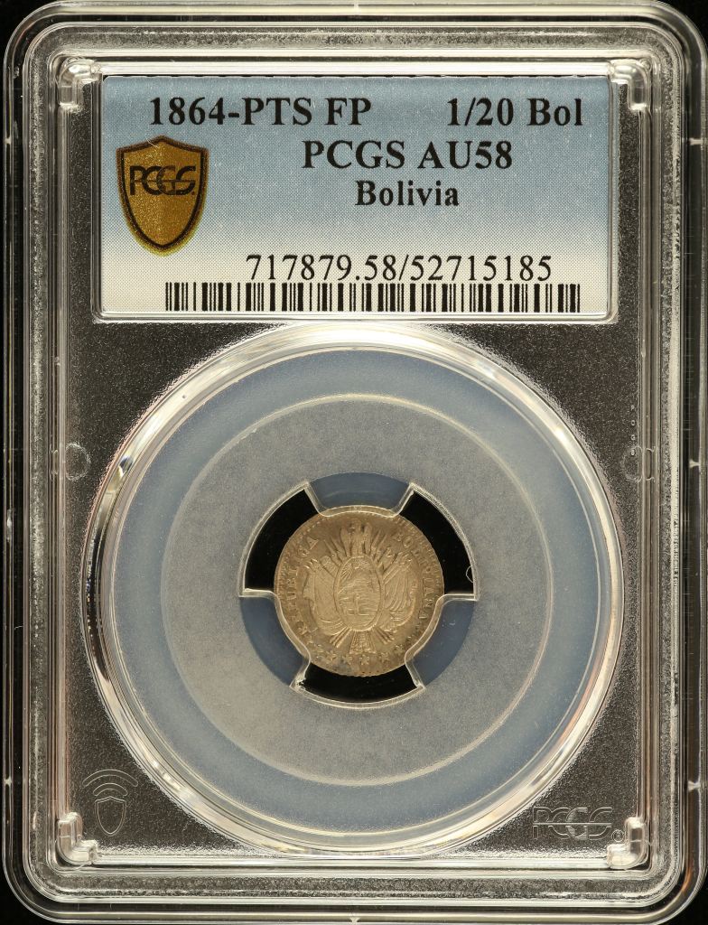 Bolivia 1/20 Boliviano 1864 Pts FP PCGS AU58 0151169