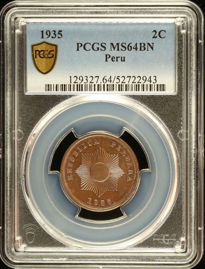 Peru 2 Centavo 1935 PCGS MS64BN 0151236Peru 2 Centavo 1935 PCGS MS64BN 0151236
