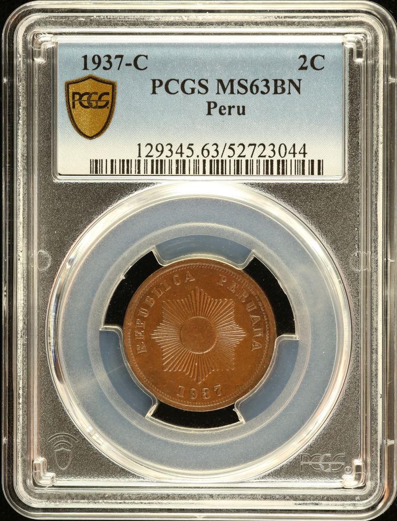 Peru 2 Centavo 1937 C PCGS MS63BN 0151237