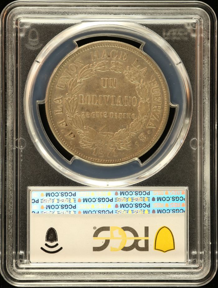 Bolivia Boliviano 1871 Pts FP PCGS AU55 0151171Bolivia Boliviano 1871 Pts FP PCGS AU55 0151171 - Image 2
