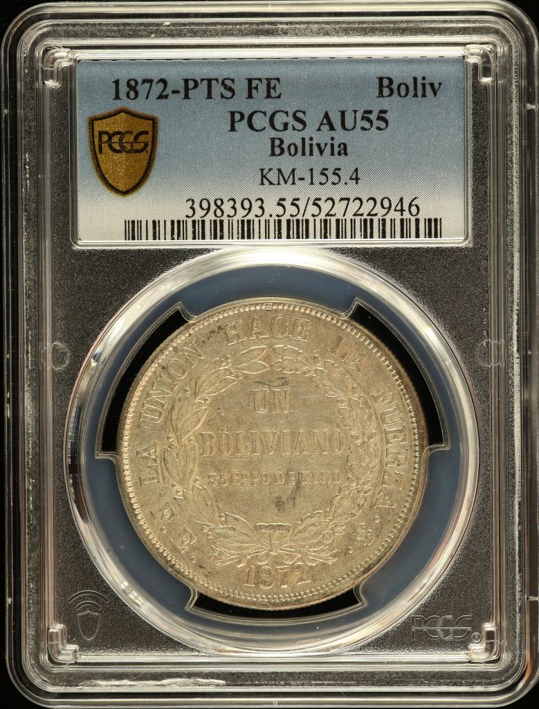 Bolivia Boliviano 1872 Pts FE KM-155.4 PCGS AU55 0151172