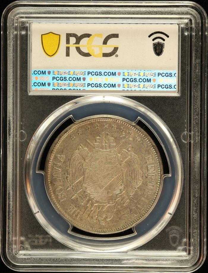 Bolivia Boliviano 1872 Pts FE KM-155.4 PCGS AU55 0151172Bolivia Boliviano 1872 Pts FE KM-155.4 PCGS AU55 0151172 - Image 2