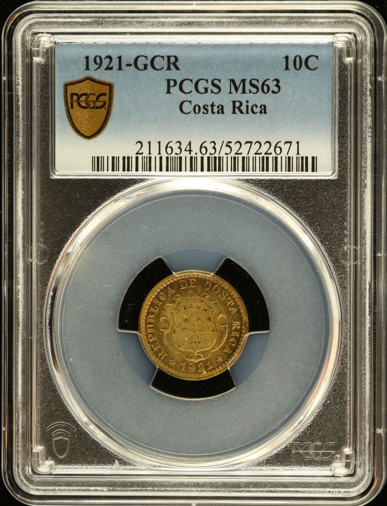 Costa Rica 10 Centavos 1921 GCR PCGS MS63 0151079