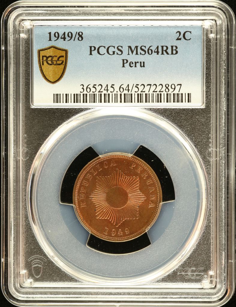Peru 2 Centavo 1949/8 PCGS MS64RB 0151239