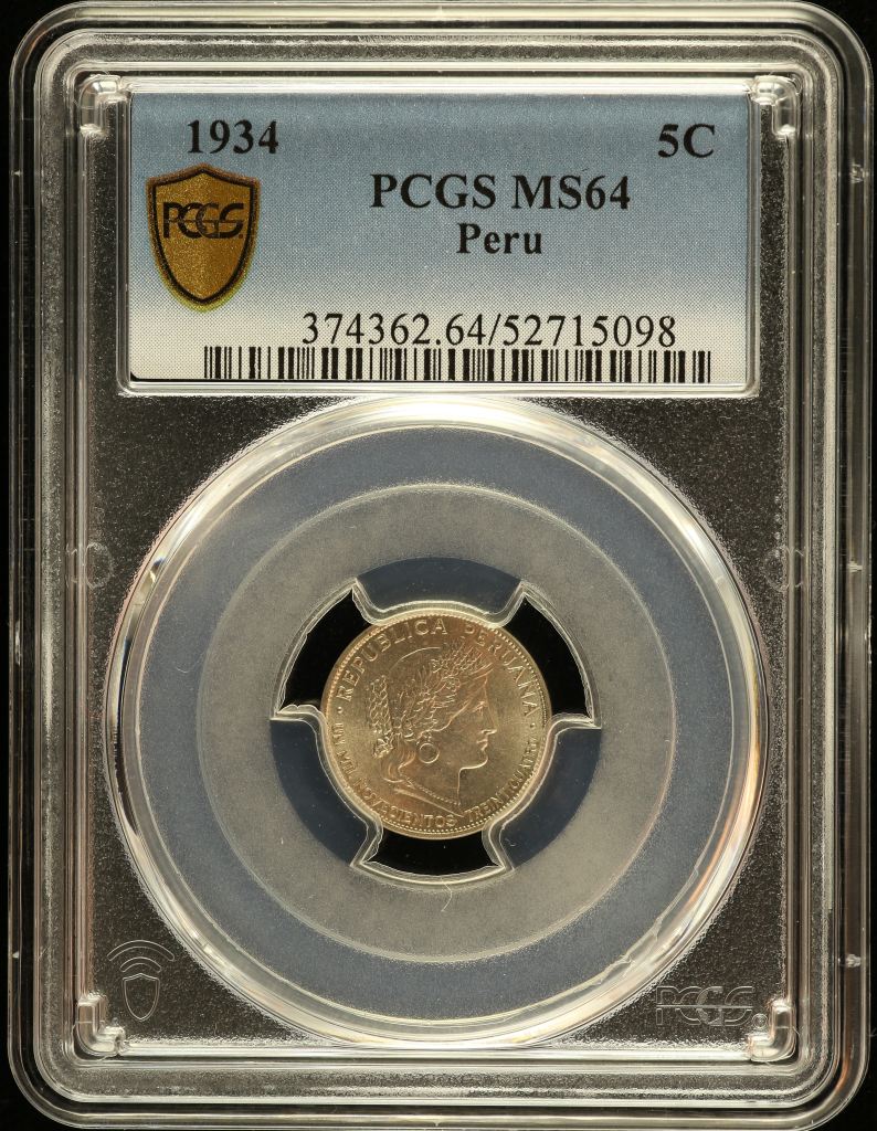 Peru 5 Centavo 1934 PCGS MS64 0151240