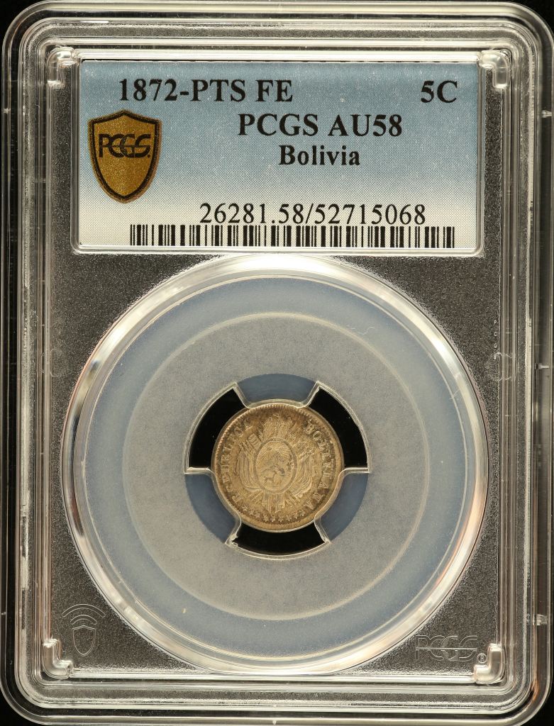 Bolivia 5 Centavo 1872 Pts FE PCGS AU58 0151174
