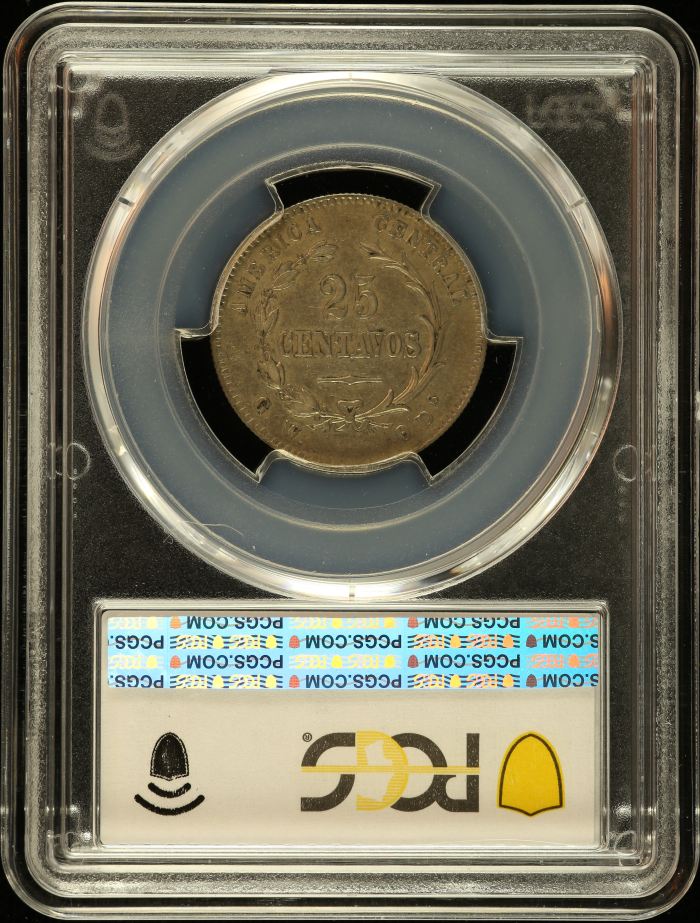 Costa Rica 25 Centimos 1886 GW PCGS AU55 0151081Costa Rica 25 Centimos 1886 GW PCGS AU55 0151081 - Image 2