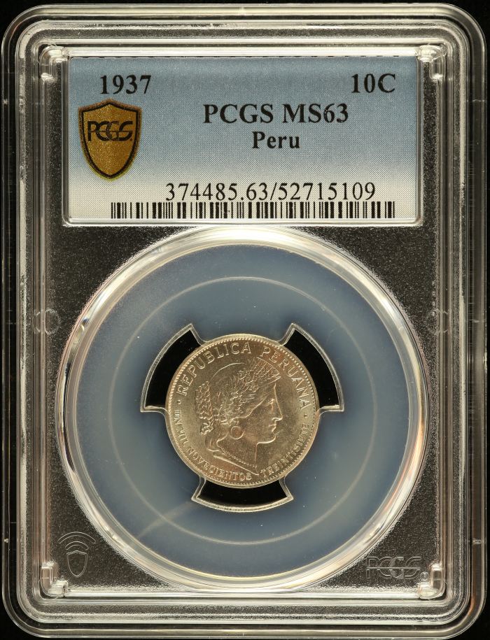 Peru 10 Centavo 1937 PCGS MS63 0151242Peru 10 Centavo 1937 PCGS MS63 0151242