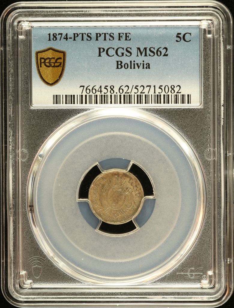 Bolivia 5 Centavo 1874 Pts FE PCGS MS62 0151176