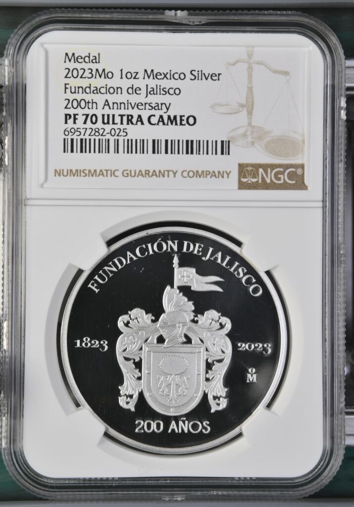 Medals & Tokens 1oz Fundacion de Jalisco 200th Anniversary Silver Medal 2023 Mo NGC PF70 Ultra Cameo 0151496