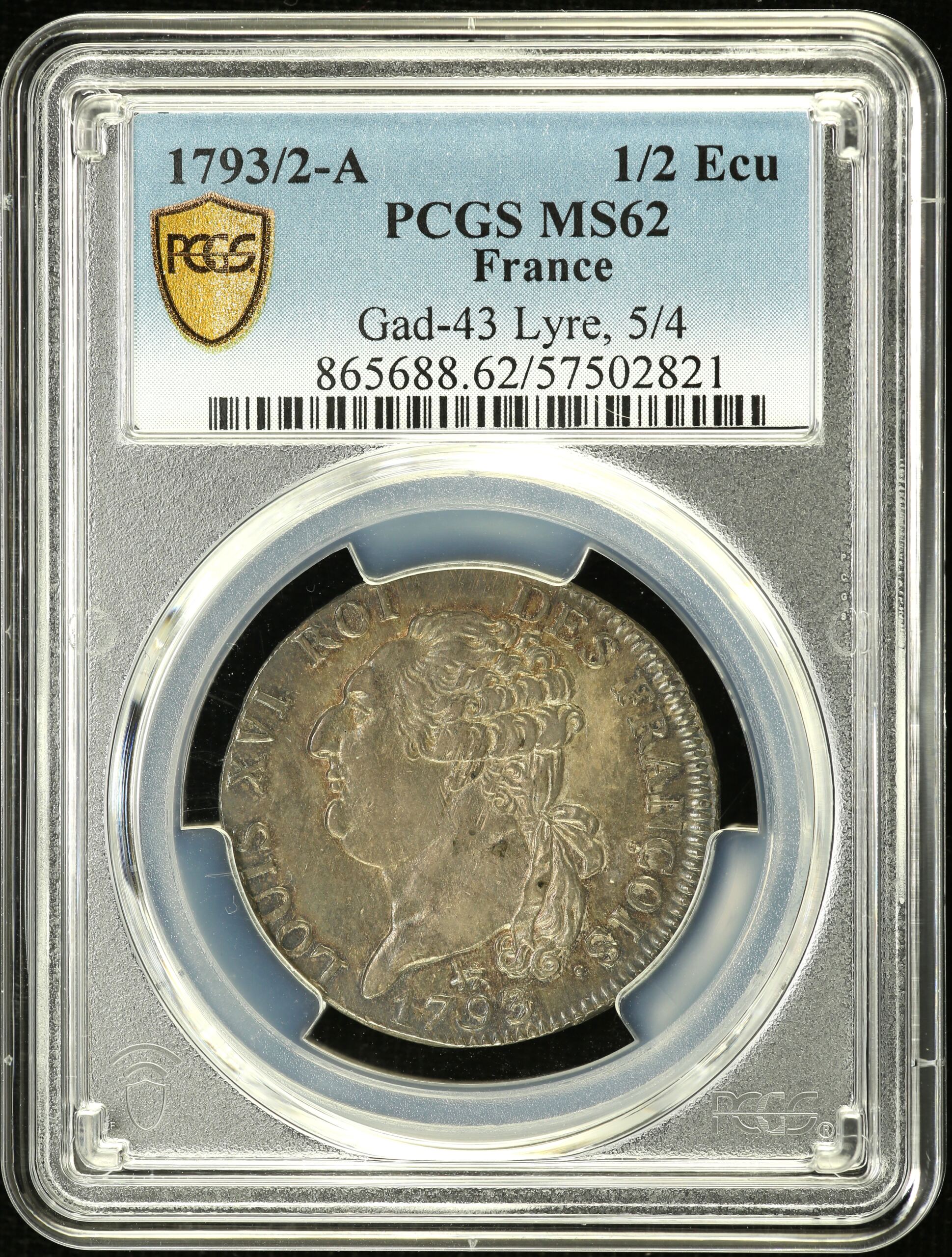 France 1/2 Ecu 1793/2 A PCGS MS62 0151732