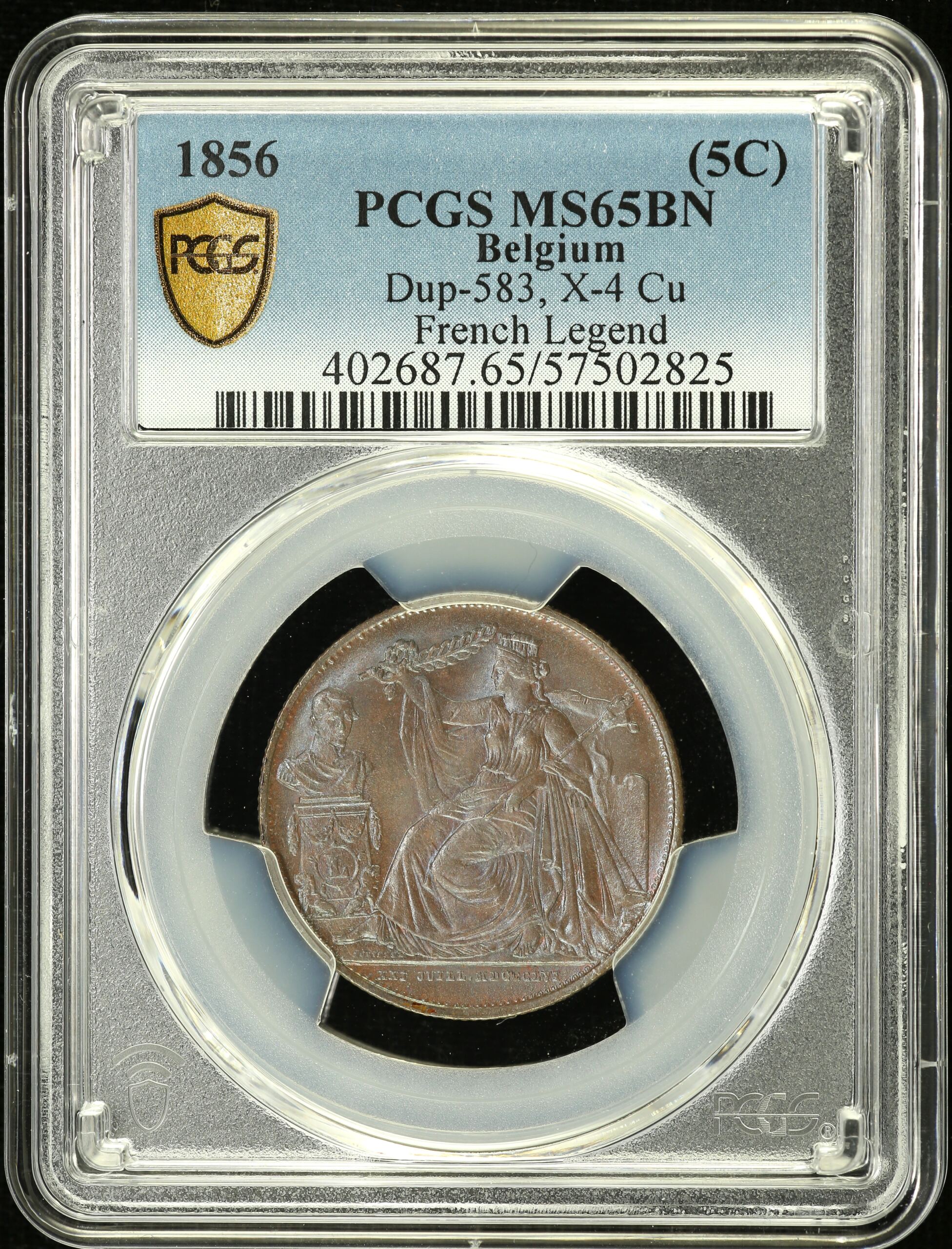 Belgium 5 Centimes 1856 PCGS MS65BN 0151790