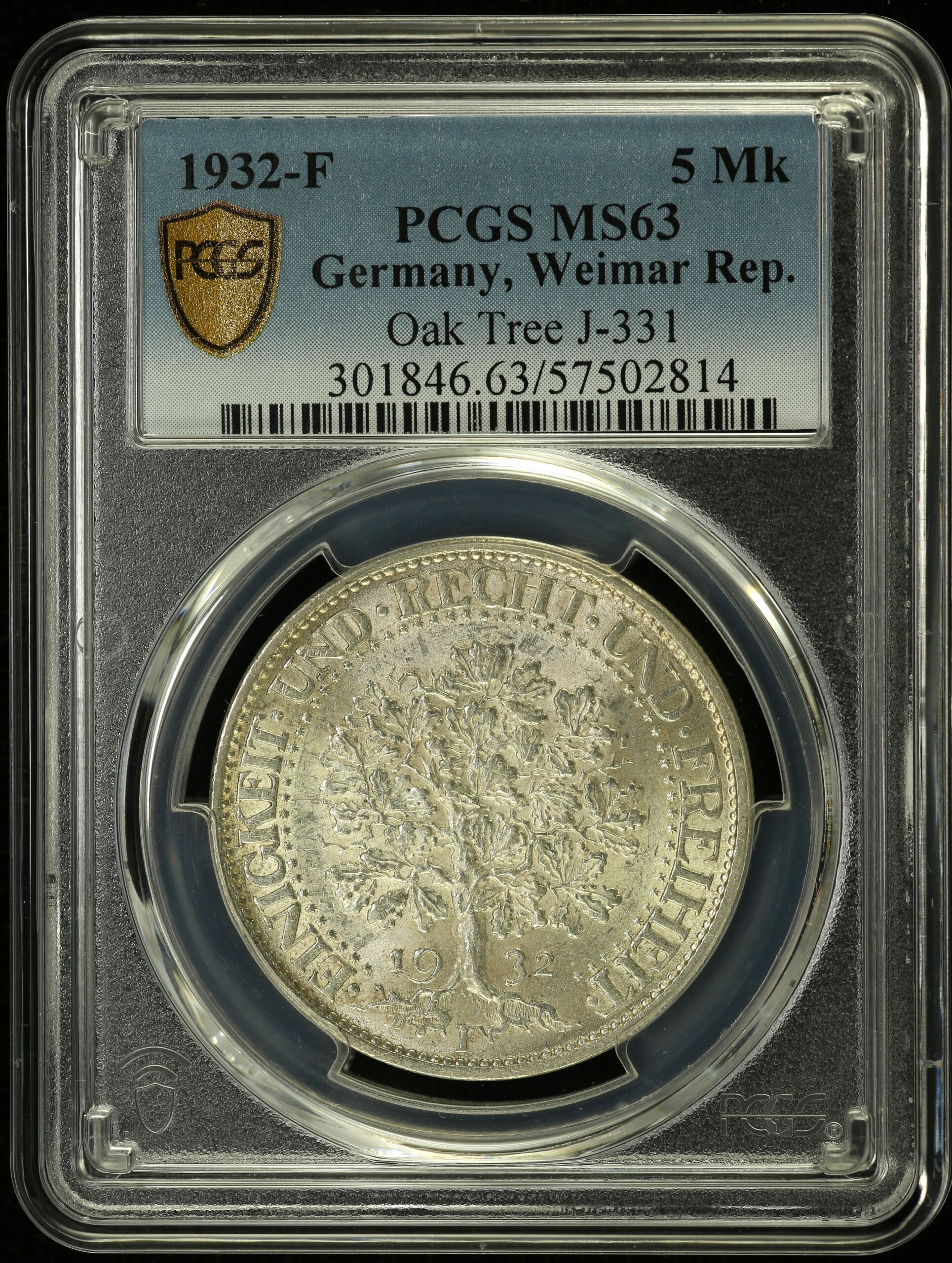 Germany 5 Mark 1932 F PCGS MS63 0151793