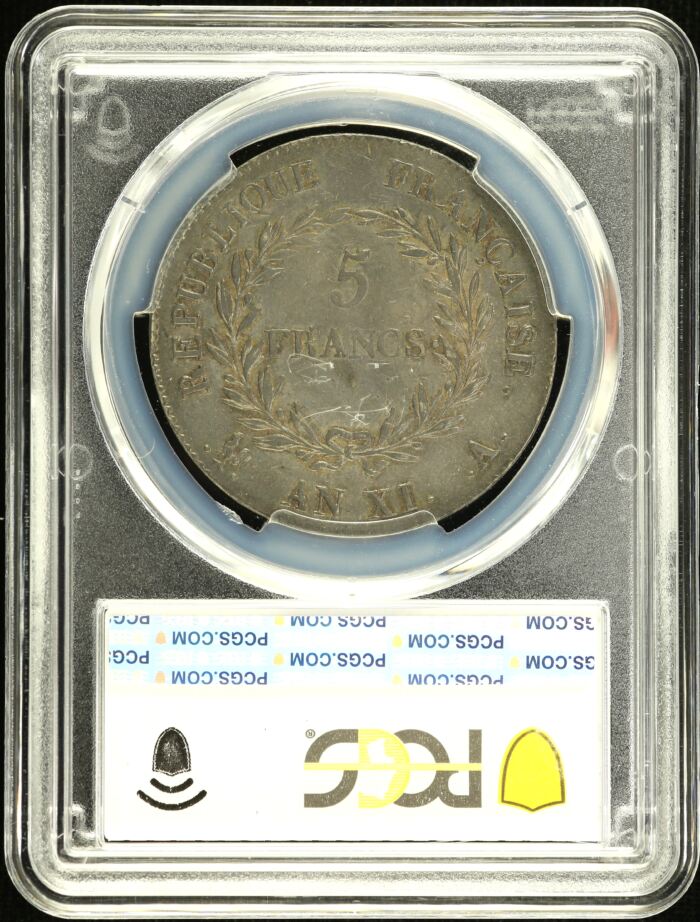 France 5 Francs AN XI-A (1802) PCGS AU55 0151807France 5 Francs AN XI-A (1802) PCGS AU55 0151807 - Image 2