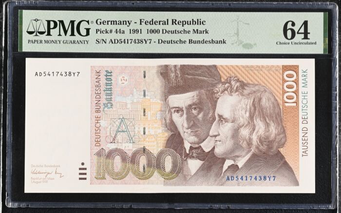 Germany 1,000 Deutsche Mark 1991 PMG Ch UNC64 Pick #44a 0151809Germany 1,000 Deutsche Mark 1991 PMG Ch UNC64 Pick #44a 0151809