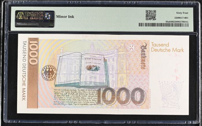 Germany 1,000 Deutsche Mark 1991 PMG Ch UNC64 Pick #44a 0151809Germany 1,000 Deutsche Mark 1991 PMG Ch UNC64 Pick #44a 0151809 - Image 2