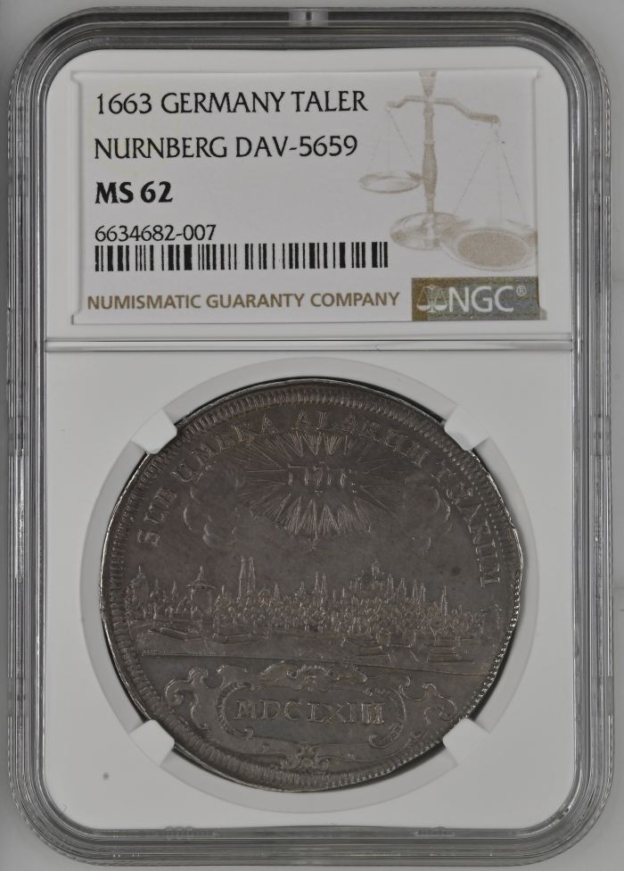 Germany Taler 1663 Nurnberg DAV-5659 NGC MS62 0151812Germany Taler 1663 Nurnberg DAV-5659 NGC MS62 0151812