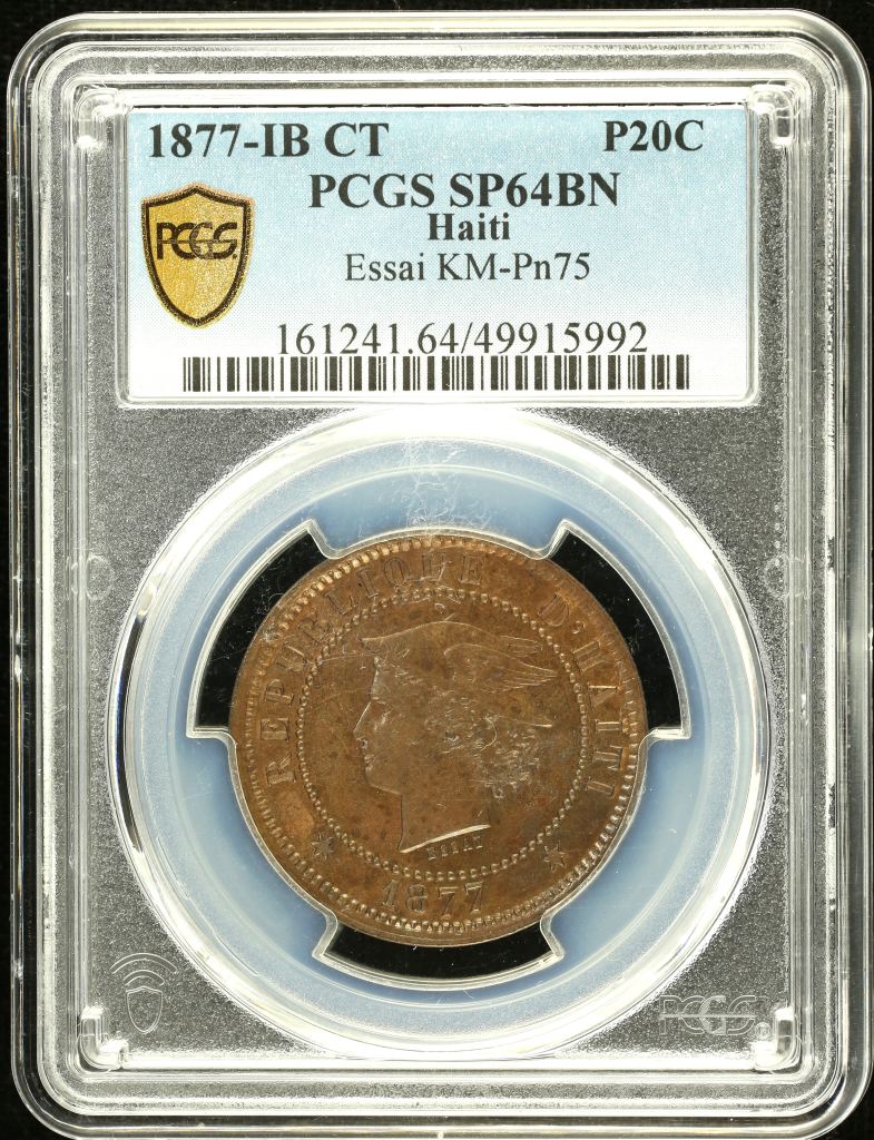 Haiti 20 Centimes 1877 IB CT KM-Pn75 PCGS SP64BN 0151819