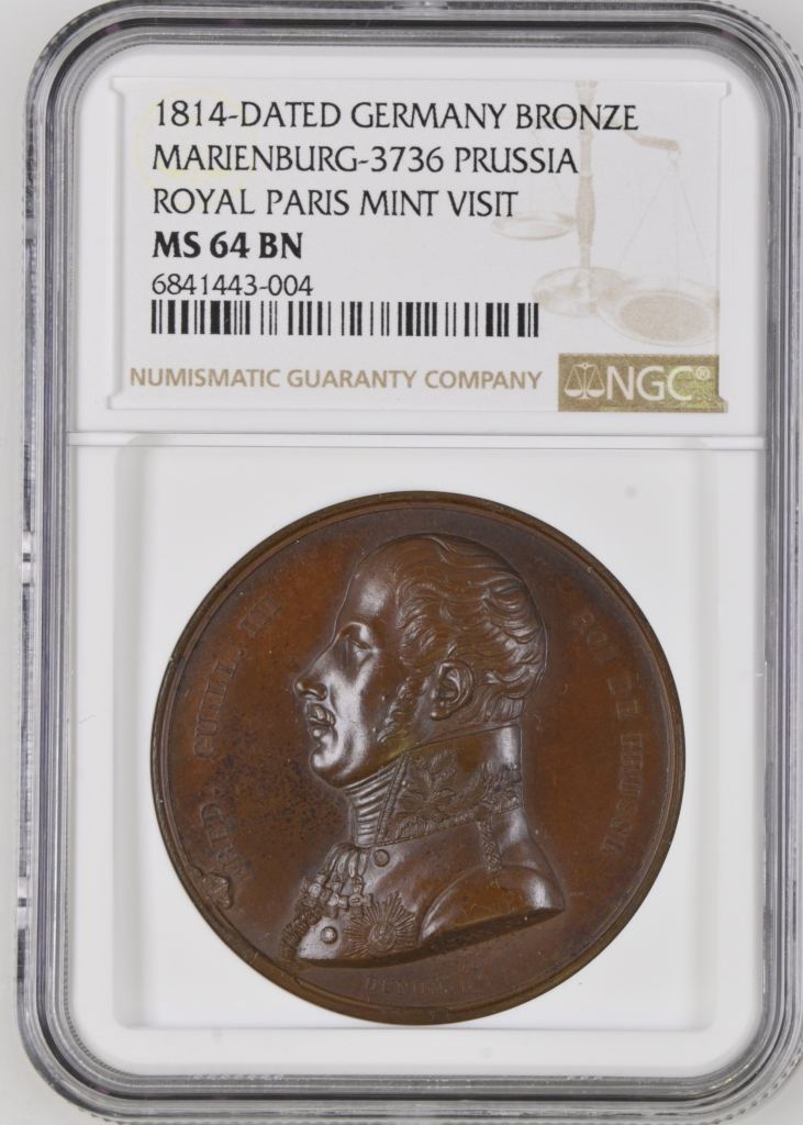 Germany Royal Paris Mint VIsit Bronze Medal 1814 Prussia Marienburg-3736 NGC MS64BN 0151823