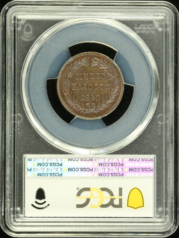 Italy/San Marino/Vatican 1/2 Baiocco 1840 R KM-1319 PCGS MS64BN 0151824Italy/San Marino/Vatican 1/2 Baiocco 1840 R KM-1319 PCGS MS64BN 0151824 - Image 2