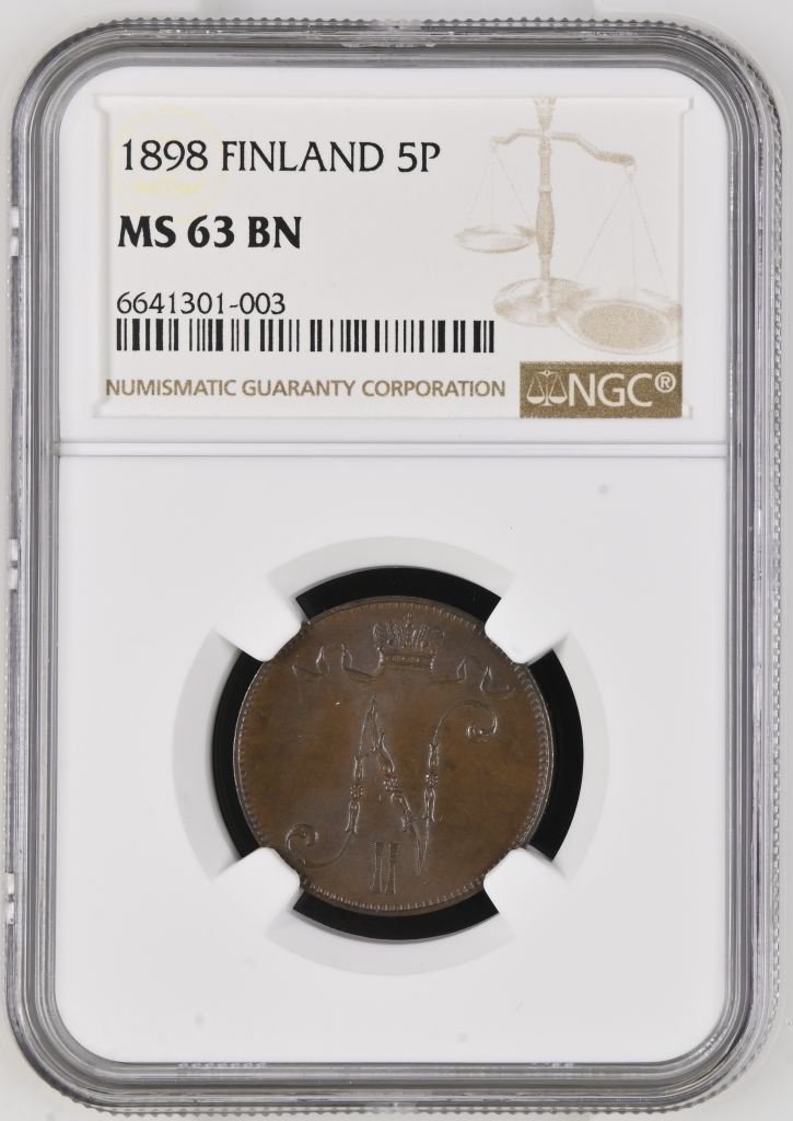 Finland 5 Pennia 1898 NGC MS63BN 0151841