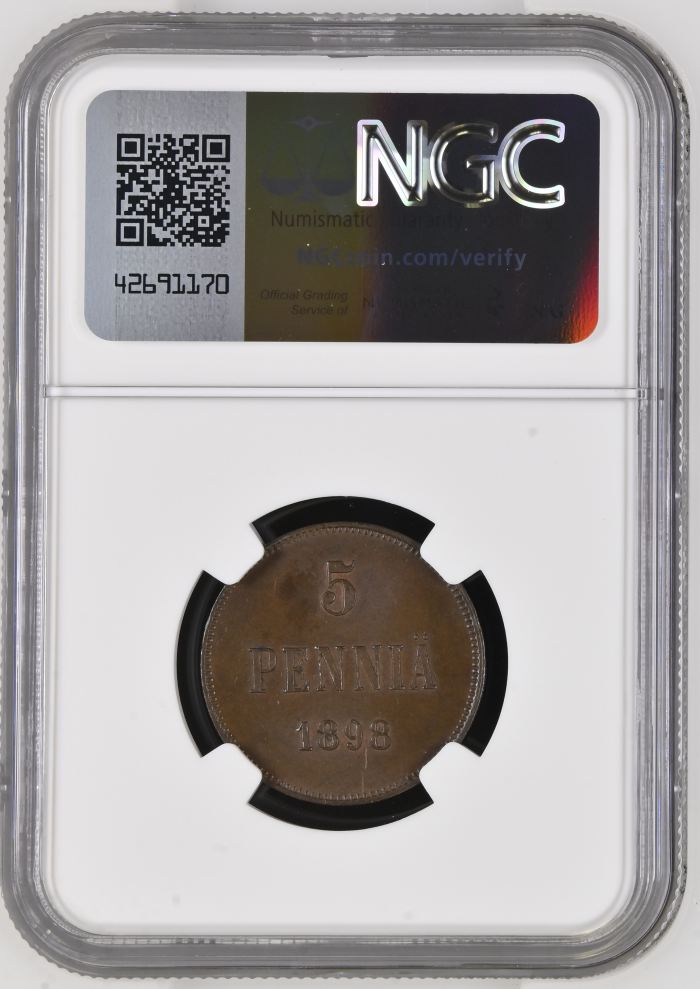 Finland 5 Pennia 1898 NGC MS63BN 0151841Finland 5 Pennia 1898 NGC MS63BN 0151841 - Image 2