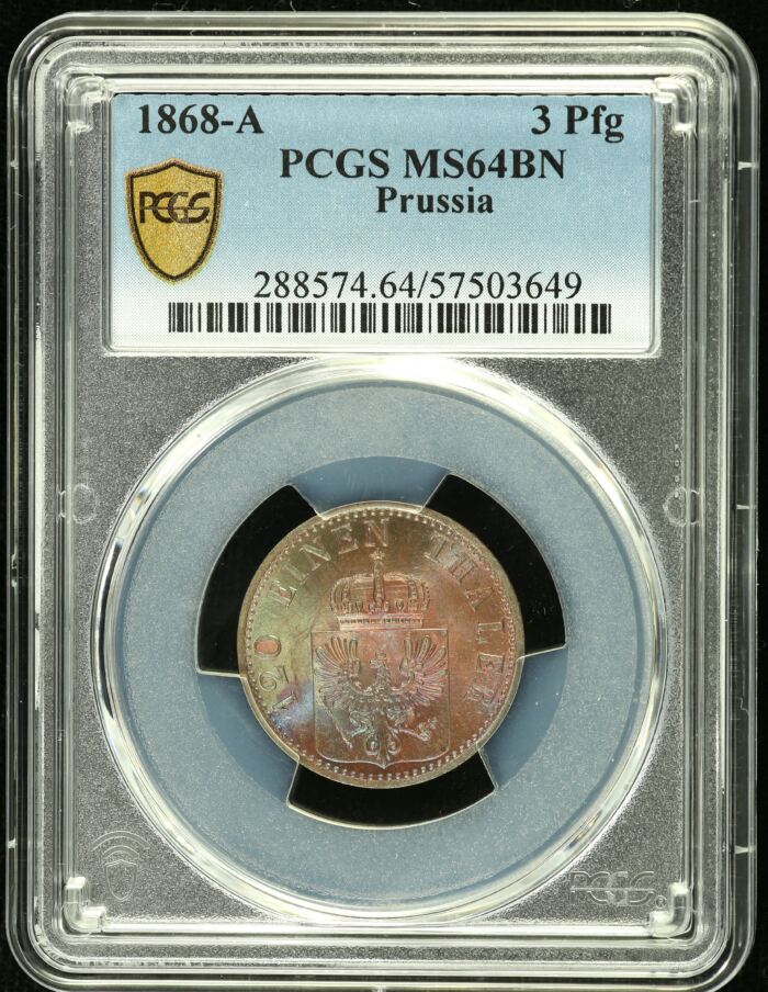 Germany 3 Pfennig 1868 A PCGS MS64BN 0151859Germany 3 Pfennig 1868 A PCGS MS64BN 0151859