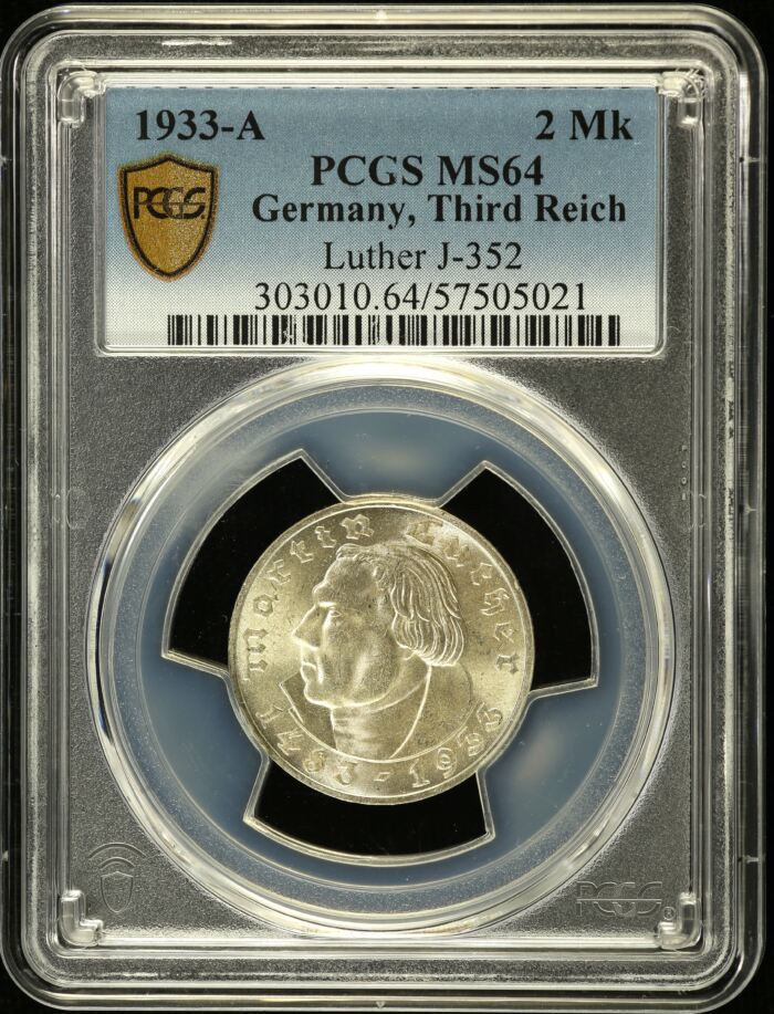 Germany 2 Mark 1933 A Luther J-352 PCGS MS64 0151867Germany 2 Mark 1933 A Luther J-352 PCGS MS64 0151867