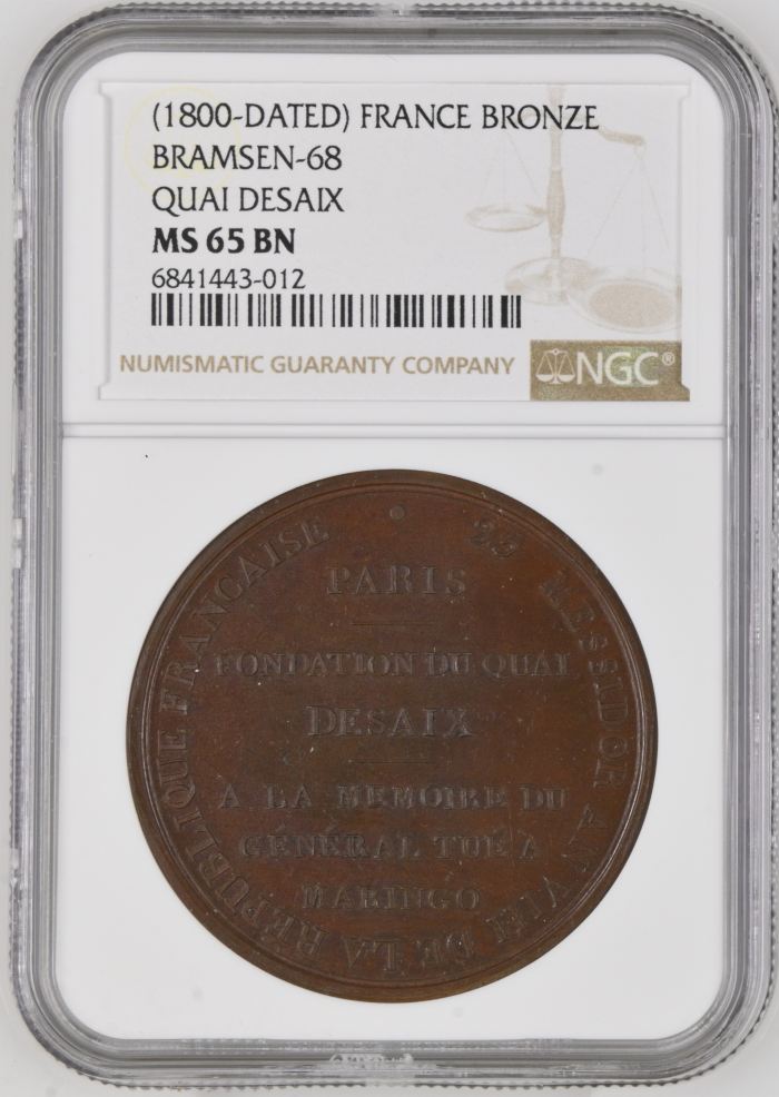 France Quai Desaix Bronze Medal (1800-Dated) Bramsen-68 NGC MS65BN 0151910France Quai Desaix Bronze Medal (1800-Dated) Bramsen-68 NGC MS65BN 0151910