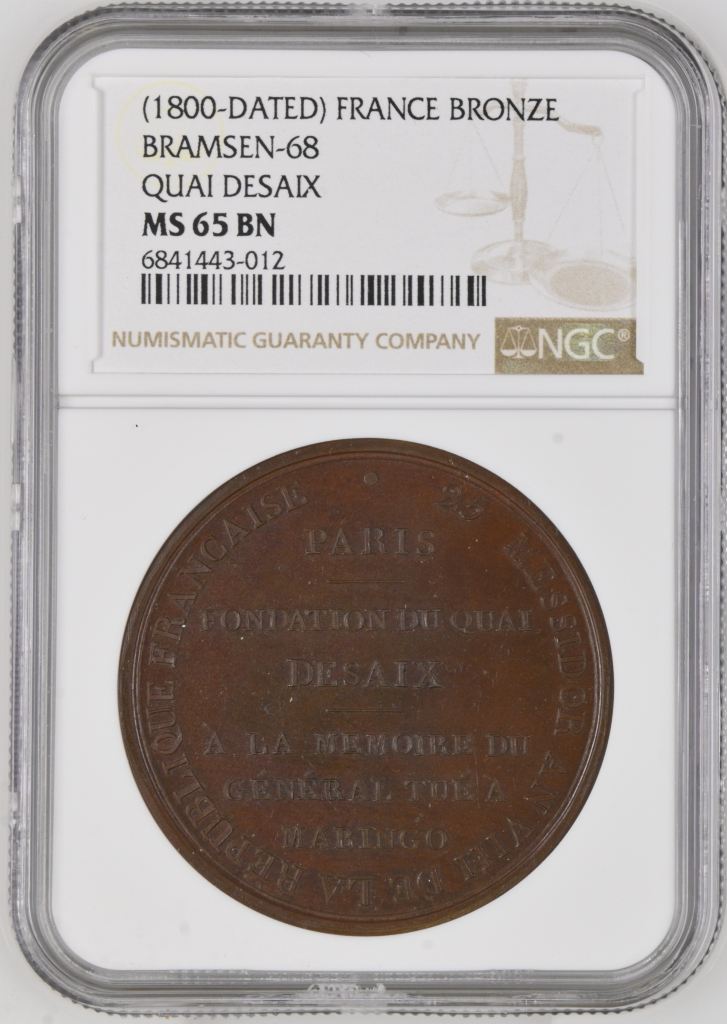 France Quai Desaix Bronze Medal (1800-Dated) Bramsen-68 NGC MS65BN 0151910