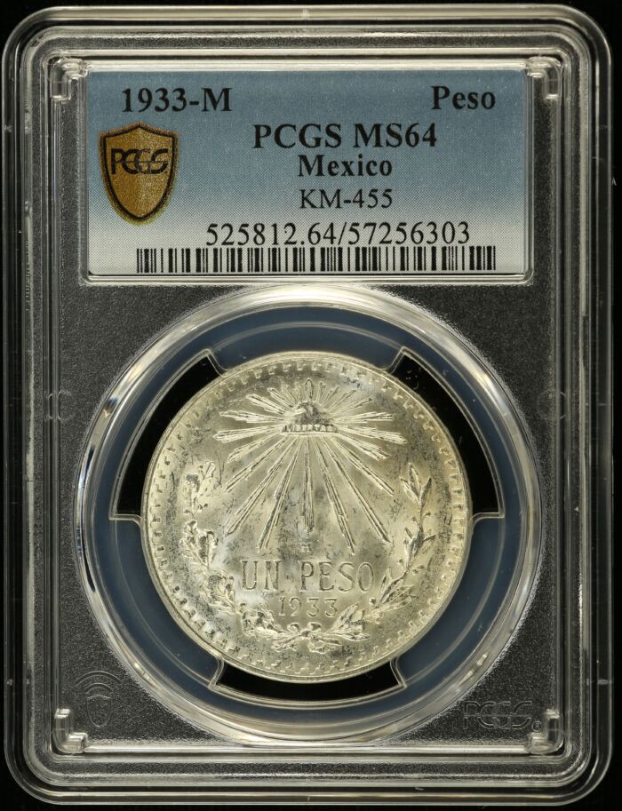 Modern Silver & Minors Peso 1933 M KM-455 PCGS MS64 0152130Modern Silver & Minors Peso 1933 M KM-455 PCGS MS64 0152130