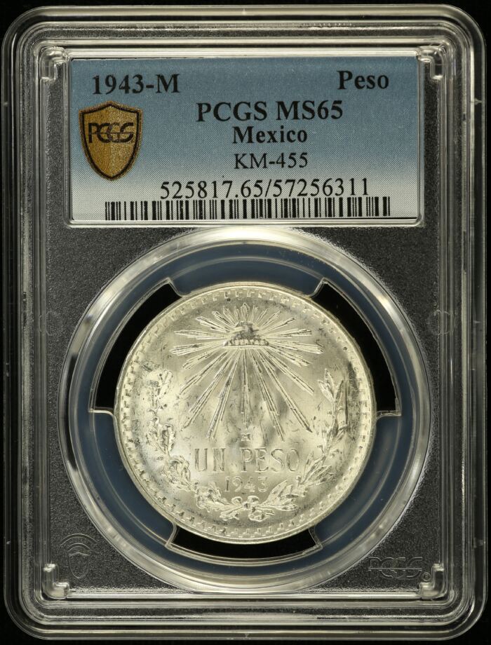 Modern Silver & Minors Peso 1943 M KM-455 PCGS MS65 0152149Modern Silver & Minors Peso 1943 M KM-455 PCGS MS65 0152149