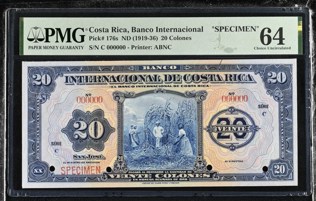Costa Rica 20 Colones (1919-36) PMG Ch UNC64 Pick #176s 0152320