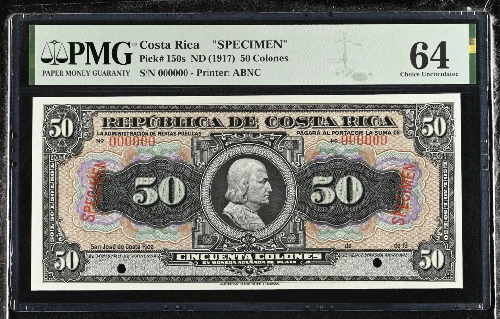 Costa Rica 50 Colones (1917) PMG Ch UNC64 Pick #150s 0152323