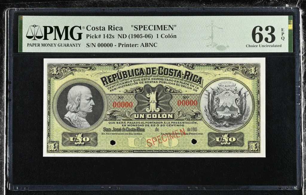 Costa Rica Colon (1905-06) PMG Ch UNC63 EPQ Pick #142s 0152324